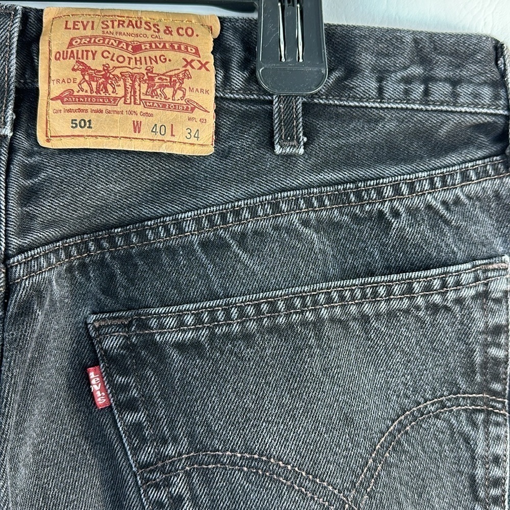 Levi’s 501 Black Washed Denim Jeans, 40x34 - Picture 7 of 8